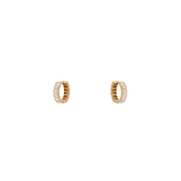 18 Karat Yellow Gold Nea Huggy Earrings with Emerald Cut Diamonds