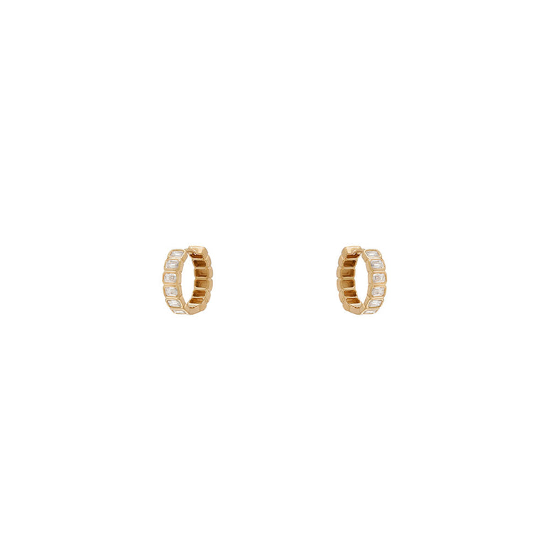 18 Karat Yellow Gold Nea Huggy Earrings with Emerald Cut Diamonds