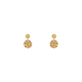 18 Karat Yellow gold confetti rainbow sapphire disc drop earrings