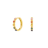 18 Karat Yellow Gold Small Hoop Earrings with Rainbow Sapphires