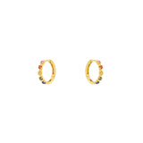 18 Karat Yellow Gold Small Hoop Earrings with Rainbow Sapphires