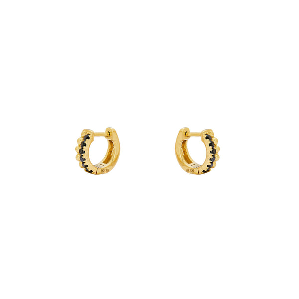 18 Karat Yellow Gold Tila Mini Huggy Earrings with Black Diamonds