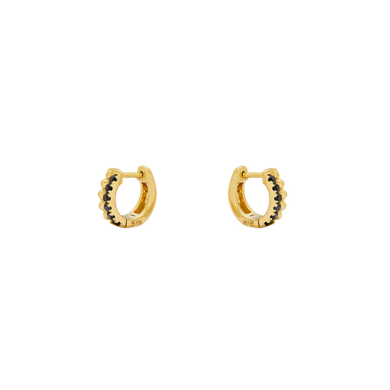 18 Karat Yellow Gold Tila Mini Huggy Earrings with Black Diamonds