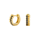 18 Karat Yellow Gold Tila Mini Huggy Earrings with Black Diamonds