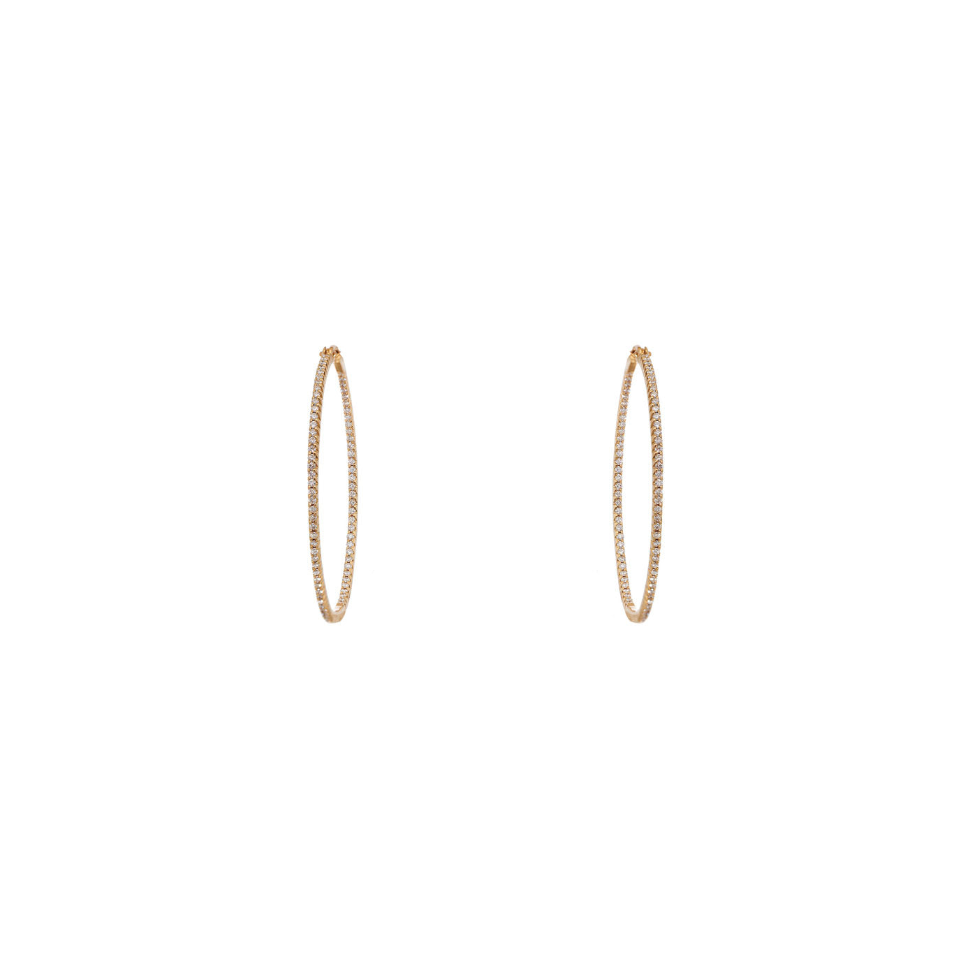 18 Karat Yellow Gold Large Simple elegance Inside/Out Diamond hoops