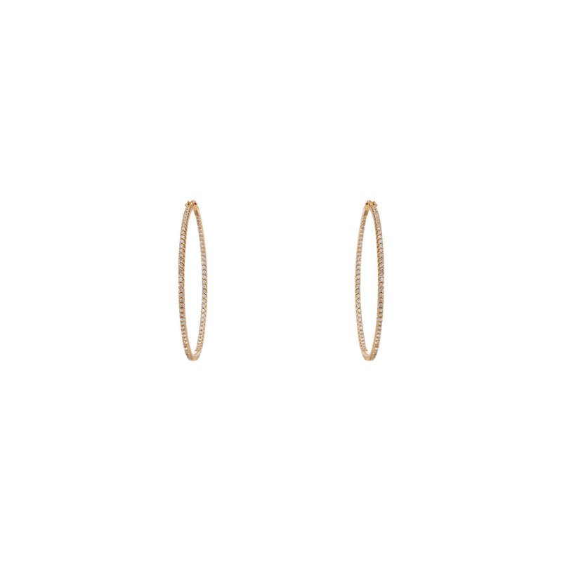 18 Karat Yellow Gold Large Simple elegance Inside/Out Diamond hoops