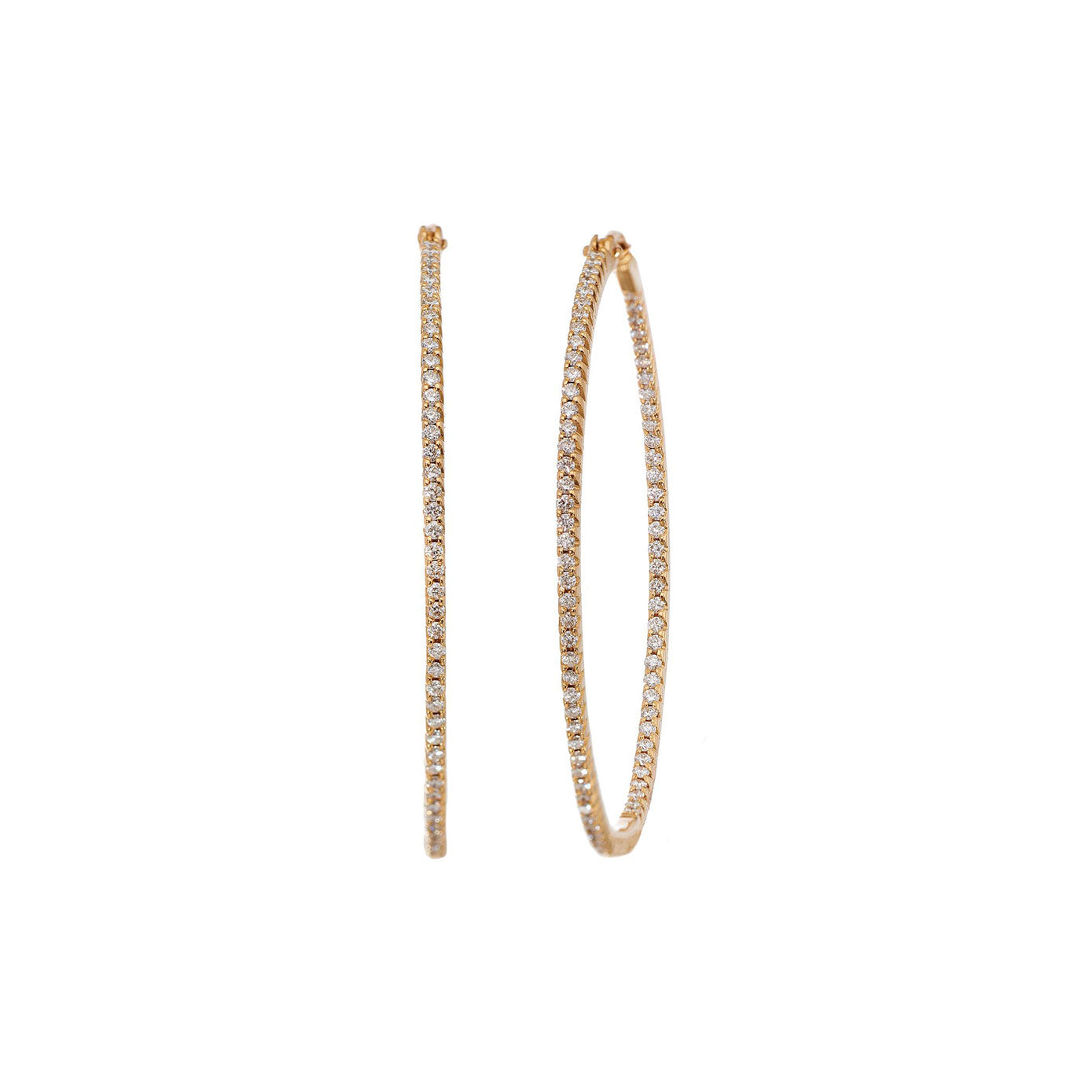 18 Karat Yellow Gold Large Simple elegance Inside/Out Diamond hoops