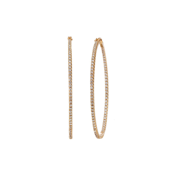 18 Karat Yellow Gold Large Simple elegance Inside/Out Diamond hoops