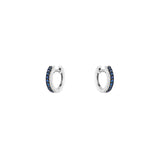 14 karat white gold huggies with Blue sapphires and diamonds