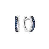 14 karat white gold huggies with Blue sapphires and diamonds