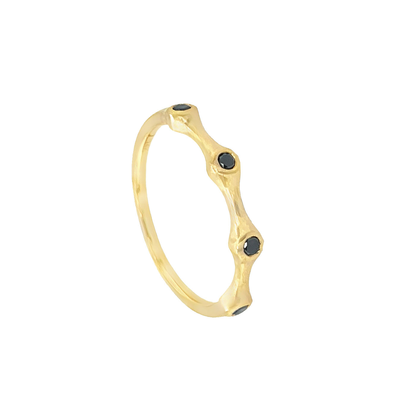 14 Karat Yellow Gold Band with black diamonds