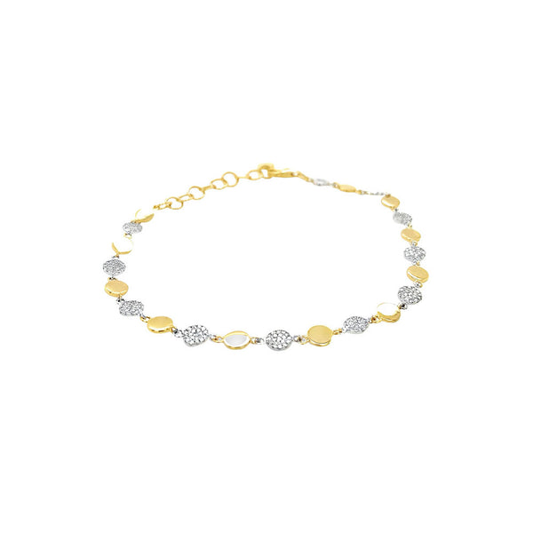 14 Karat Yellow and White Gold Disc Bracelet with Diamonds