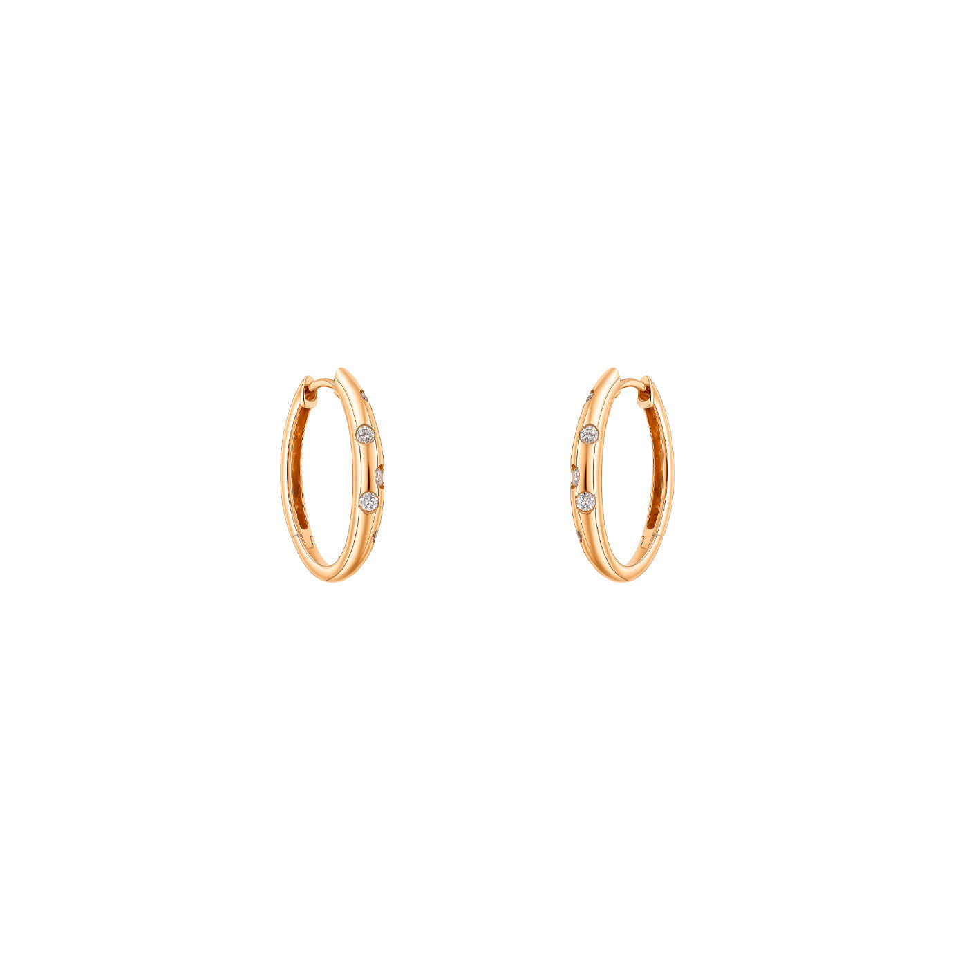 14 Karat Rose Gold Small Hoop Earrings With Diamonds