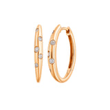 14 Karat Rose Gold Small Hoop Earrings With Diamonds
