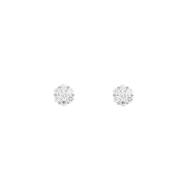 18 Karat White Gold Flower Stud diamond Earrings