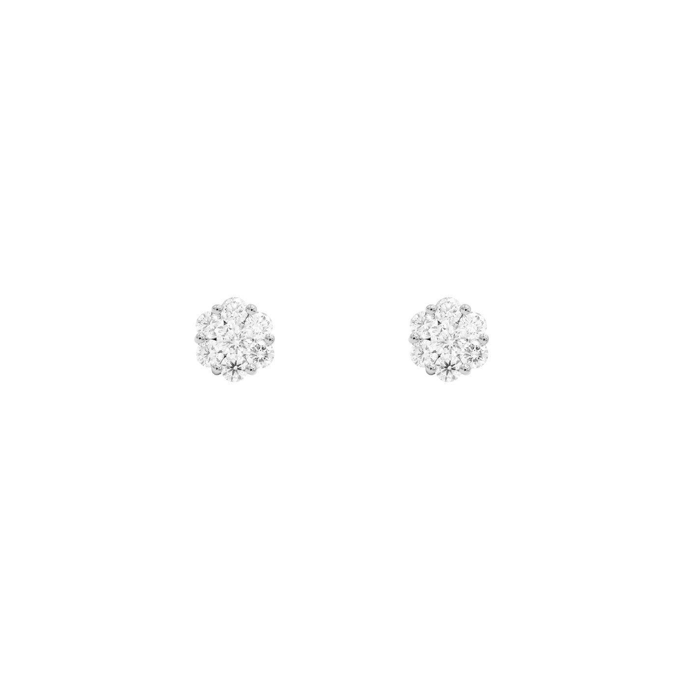 14 Karat White Gold Cluster Earrings With Diamonds