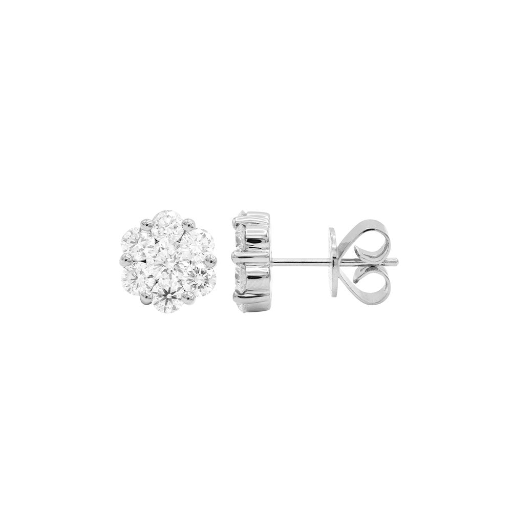 18 Karat White Gold Flower Stud diamond Earrings