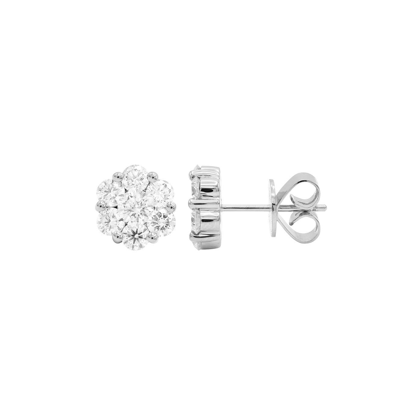 14 Karat White Gold Cluster Earrings With Diamonds