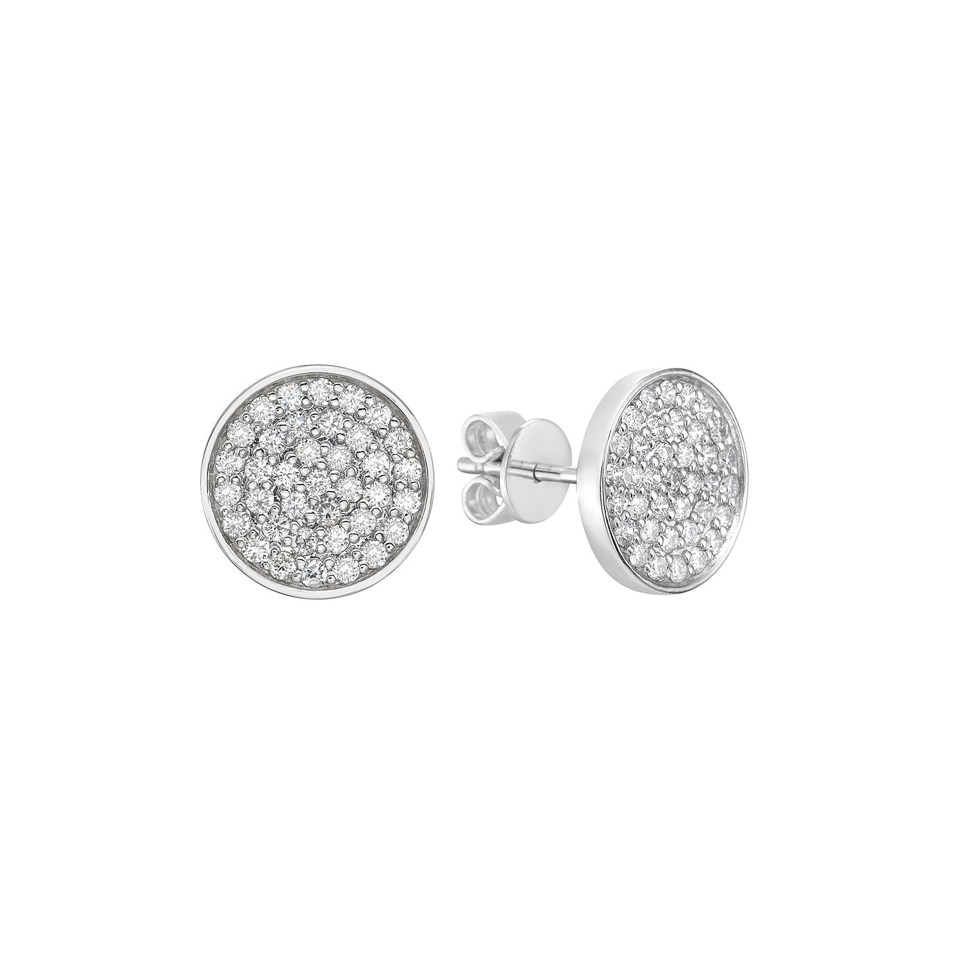 14 Karat White Gold Pave Disc Earrings With Diamonds