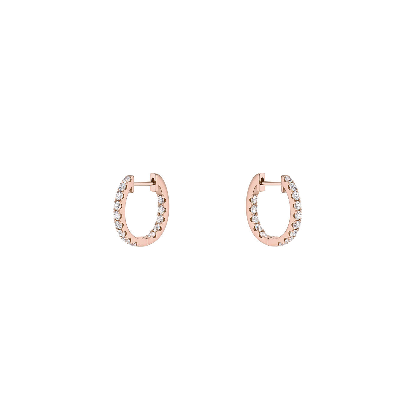 14 Karat Rose Gold Inside & Out Huggie Earrings With Diamonds