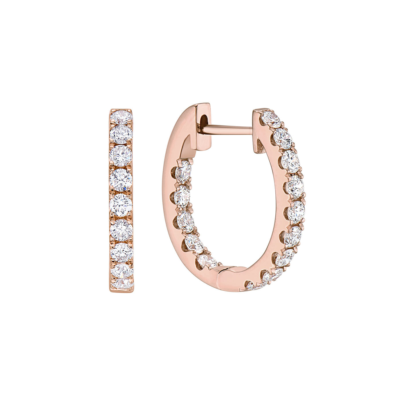 14 Karat Rose Gold Inside & Out Huggie Earrings With Diamonds