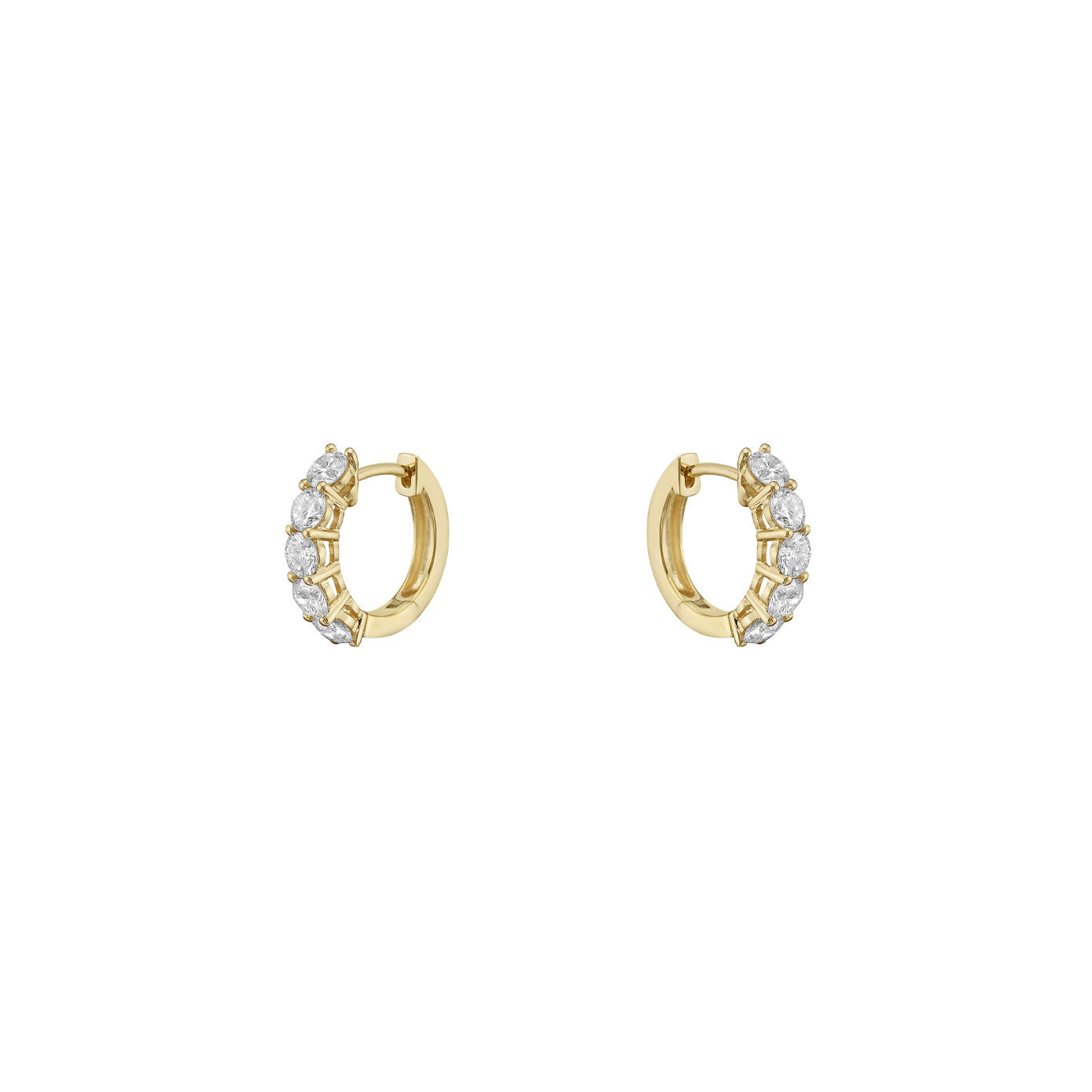 14 Karat Yellow Gold Huggie Earrings With Diamonds