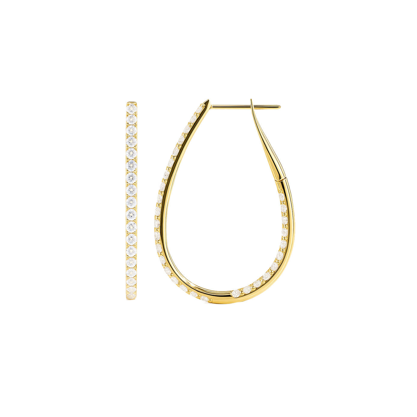 14 Karat Yellow Gold Oval Inside & Out Hoop Earrings With Diamonds