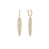 14 Karat Yellow Gold Feather Earrings With Diamonds