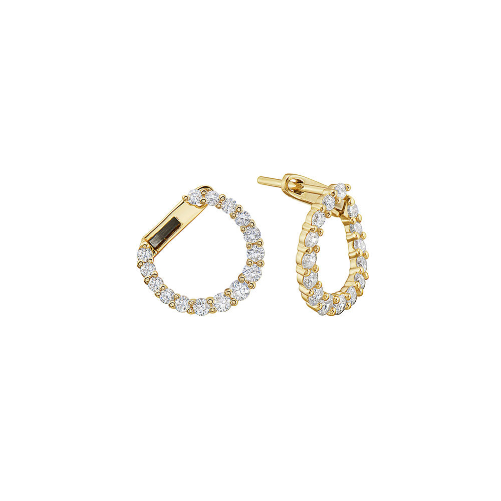 14 Karat Yellow Gold Front Facing Diamond Hoops