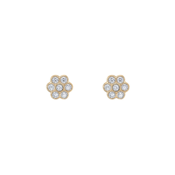 14 Karat Yellow Gold Flower Stud Diamond earrings