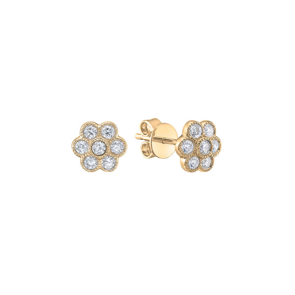 14 Karat Yellow Gold Flower Stud Diamond earrings