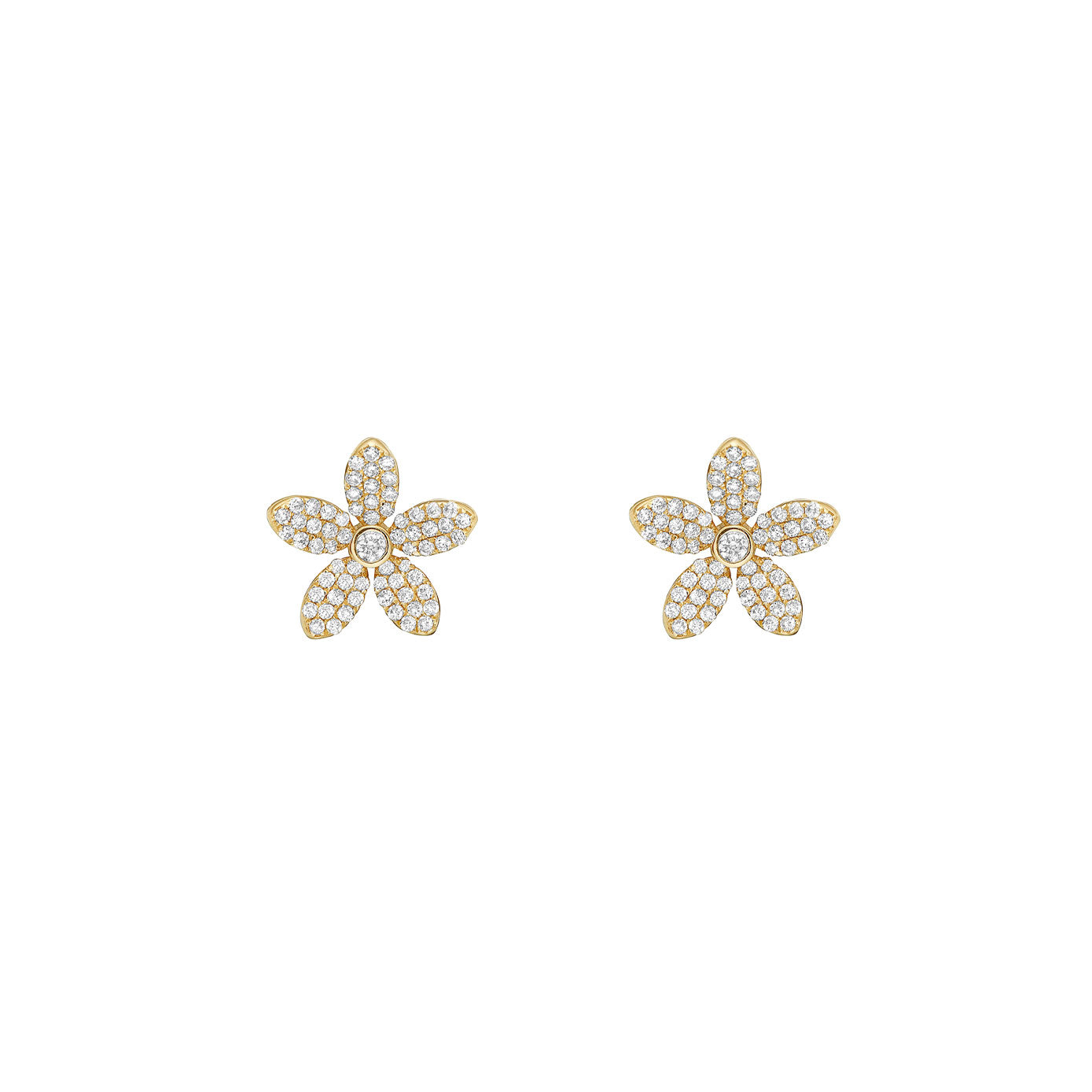 14 Karat Yellow Gold Flower Earrings With Diamonds