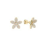 14 Karat Yellow Gold Flower Earrings With Diamonds