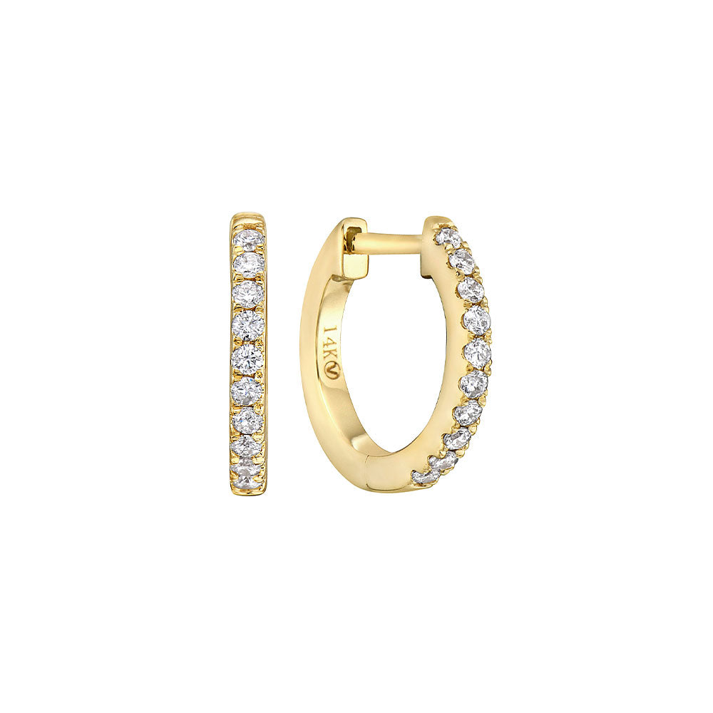 14 Karat Yellow Gold Diamond Huggie Earrings