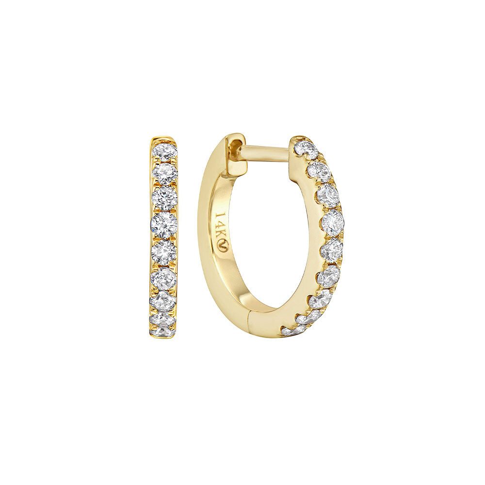 14 Karat Yellow Gold Diamond Huggie Earrings