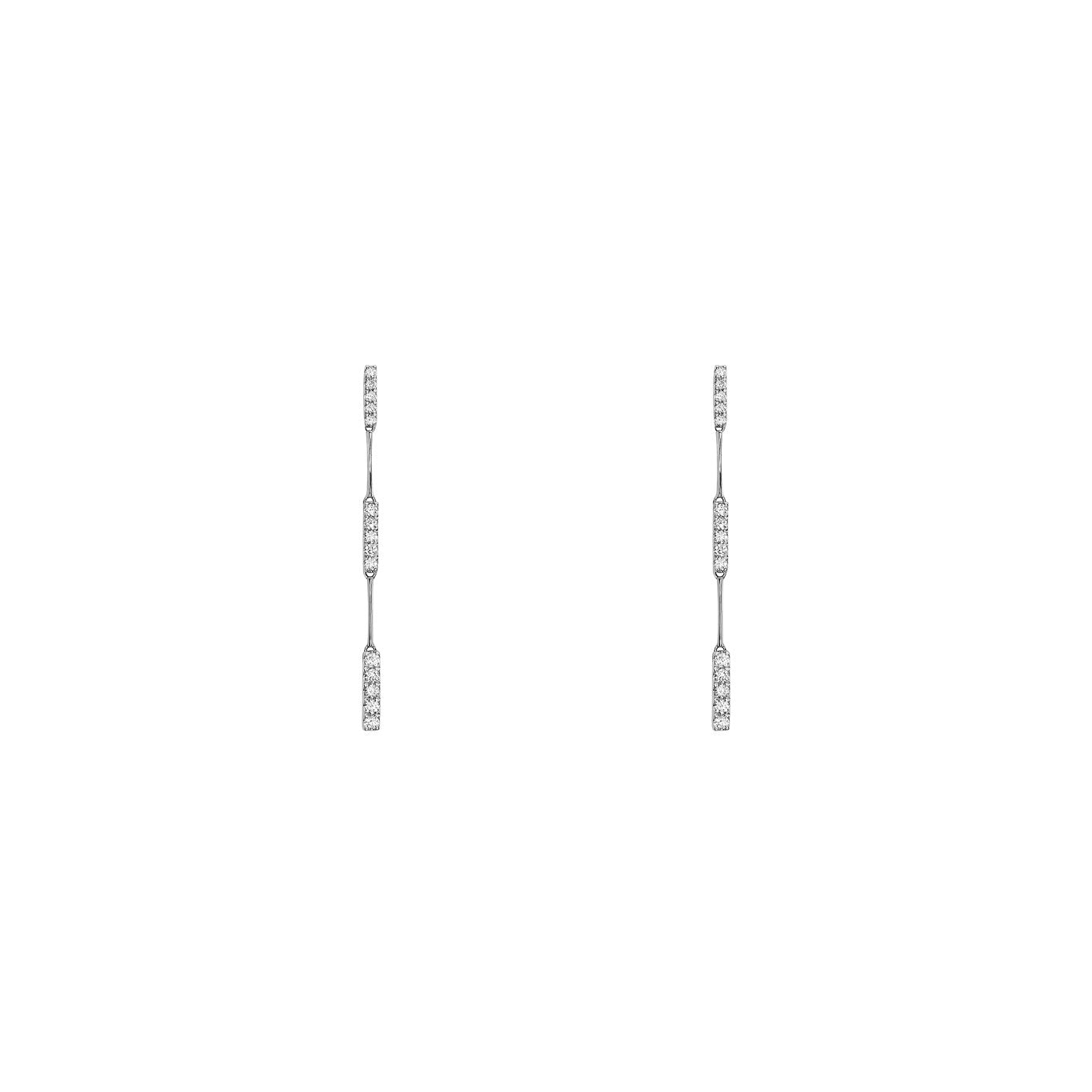 14 Karat White Gold Bar Drop Earrings With Diamonds
