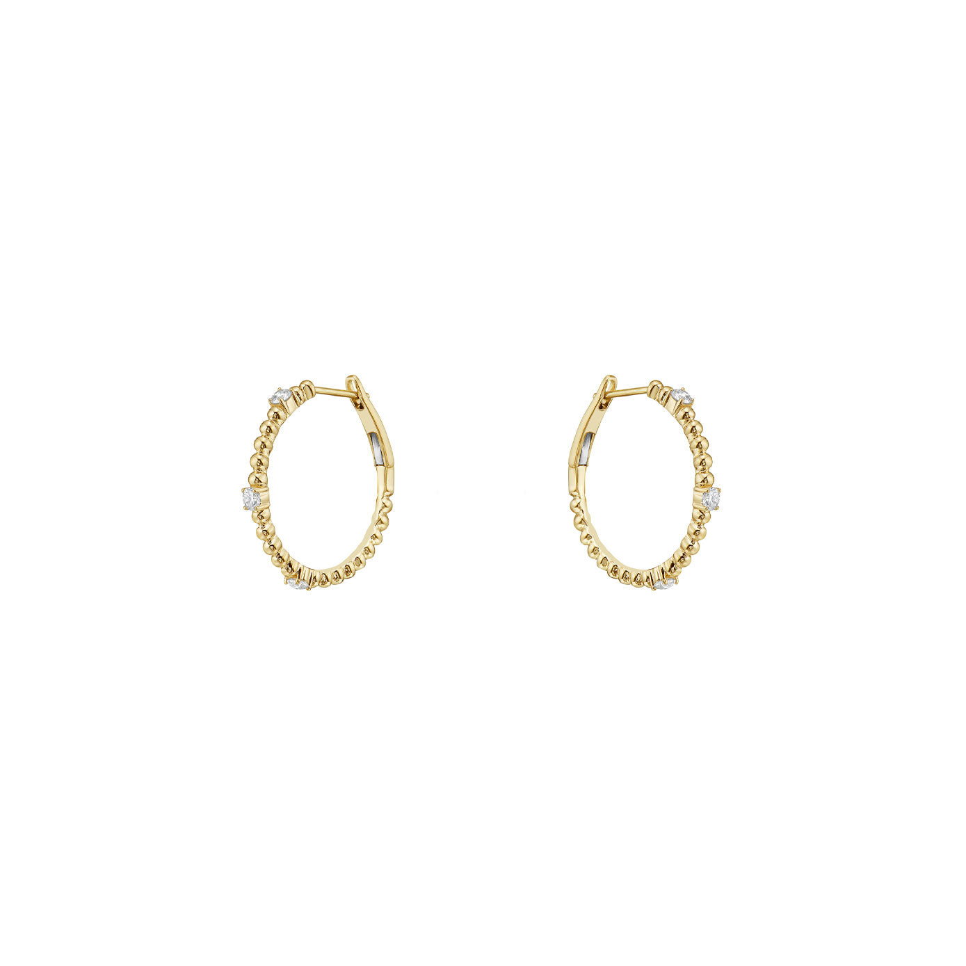 14 Karat Yellow Gold Medium Hoop Earrings With Diamonds