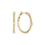 14 Karat Yellow Gold Medium Hoop Earrings With Diamonds