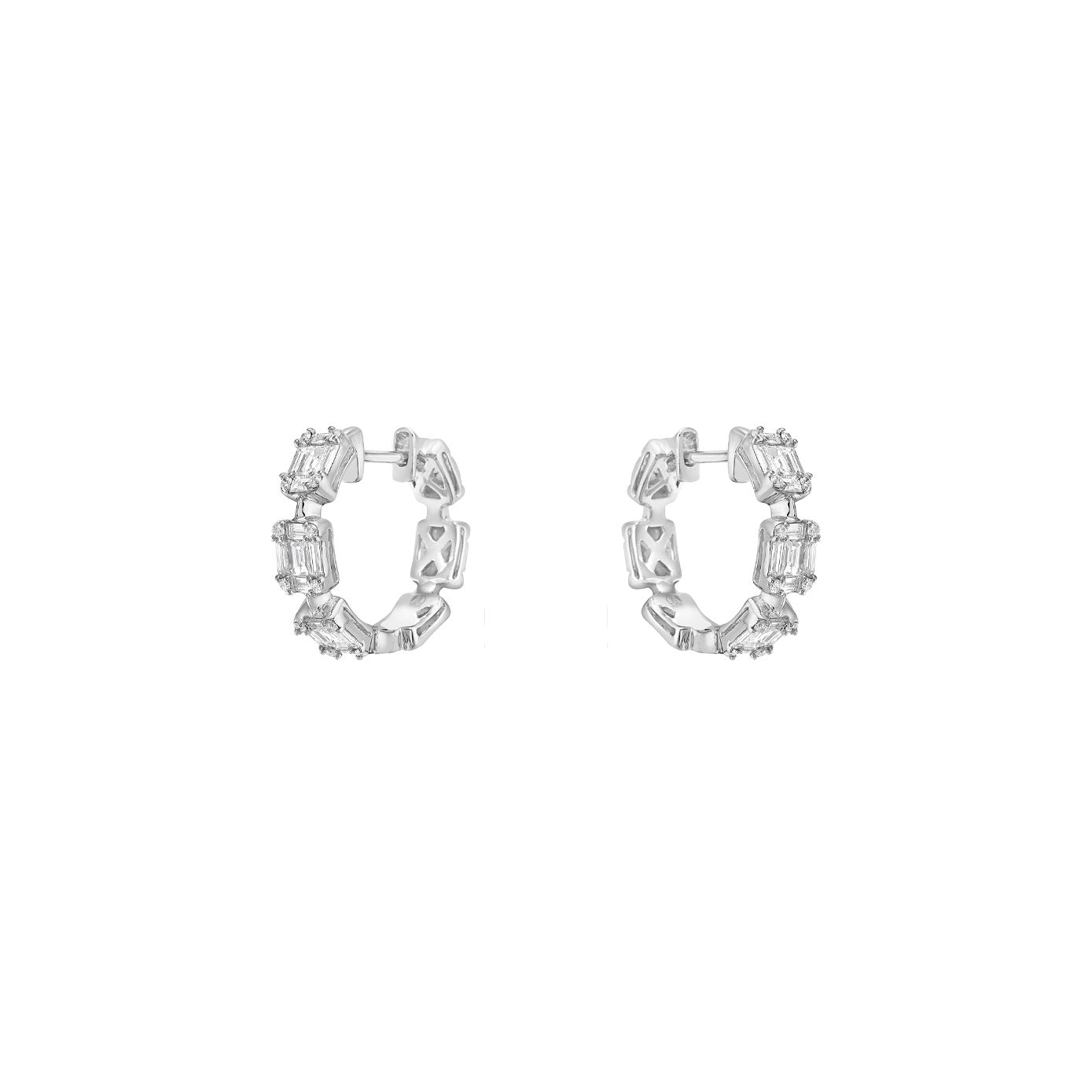 14 Karat White Gold Small Baguette Illusion Earrings With Diamonds
