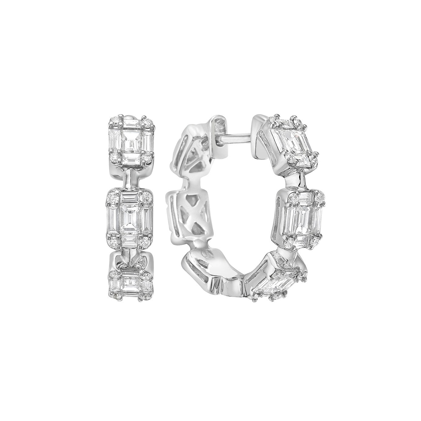 14 Karat White Gold Small Baguette Illusion Earrings With Diamonds