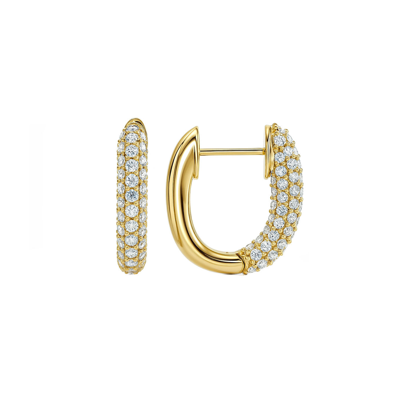 14 Karat Yellow Gold Pave Huggie Earrings With Diamonds