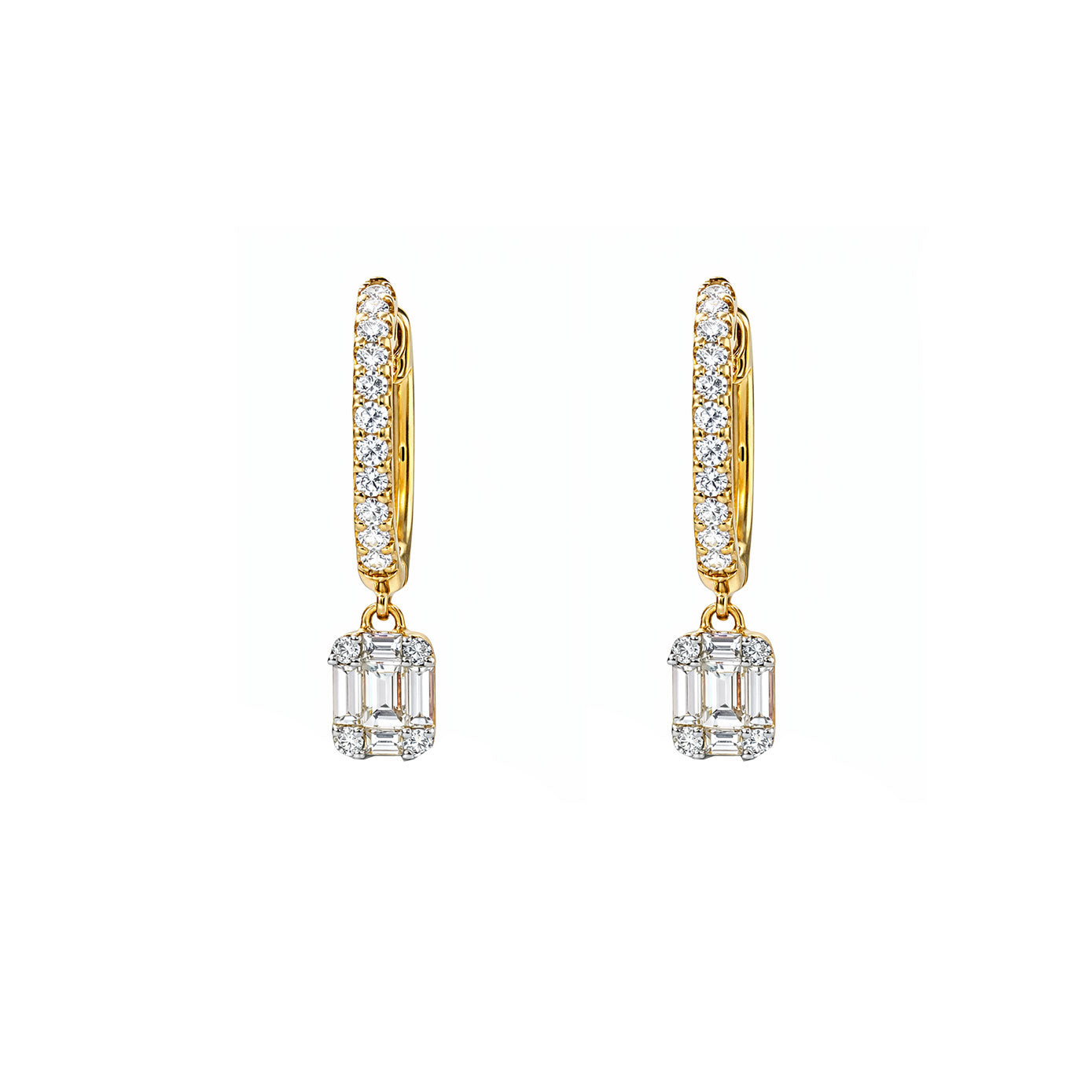 14 Karat Yellow Gold Drop Earrings With Diamonds
