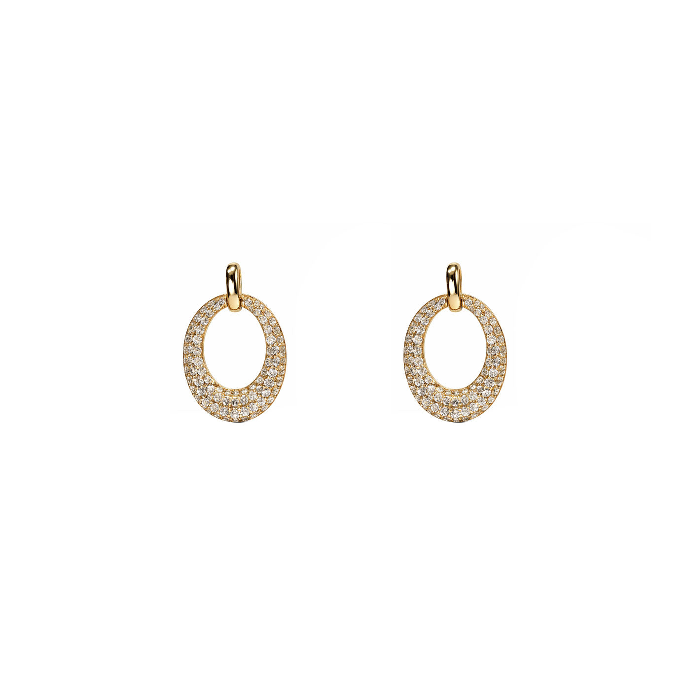 14 Karat Yellow Gold Open Disc Earrings With Diamonds