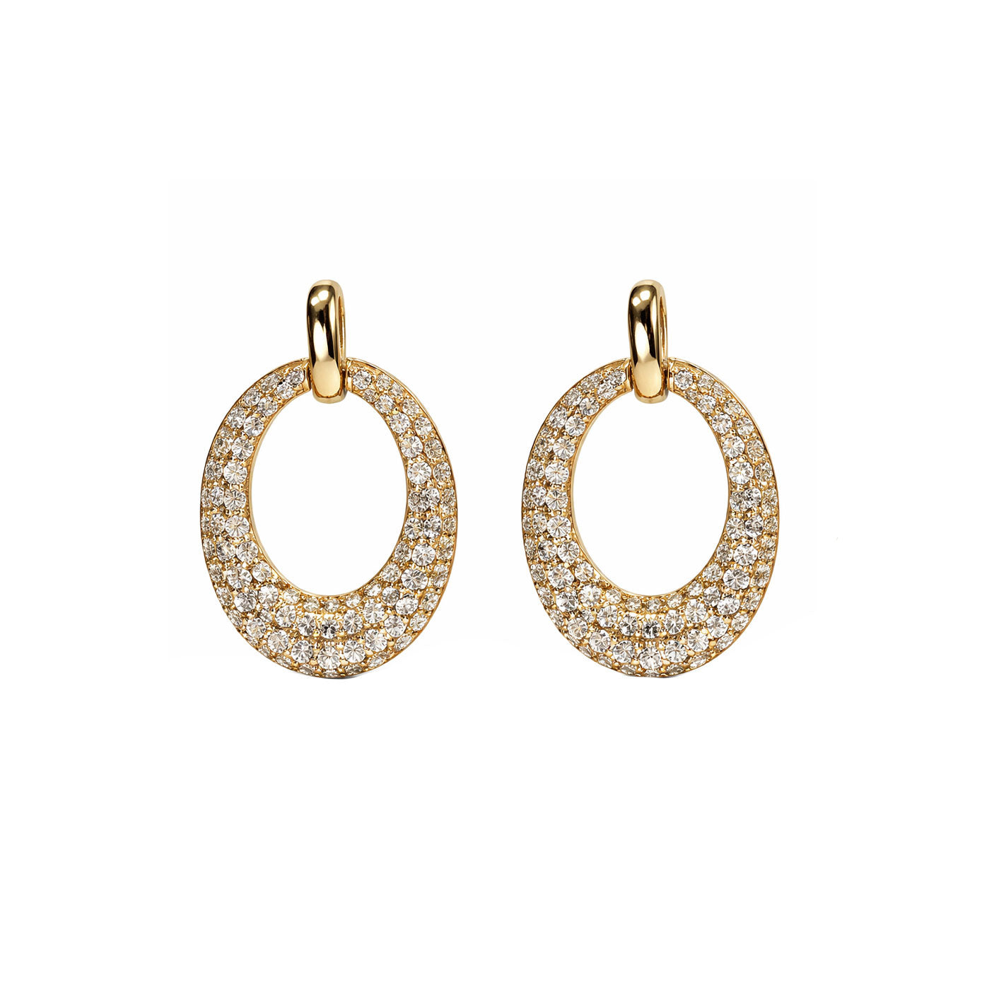 14 Karat Yellow Gold Open Disc Earrings With Diamonds
