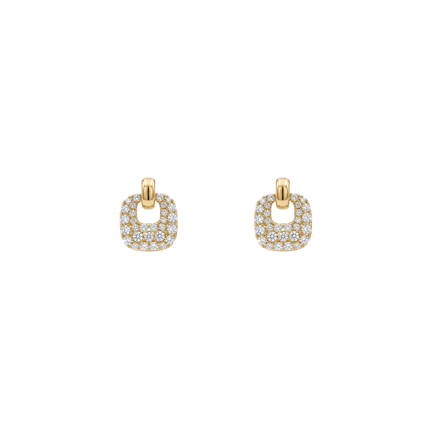 14 Karat Yellow Pave Button Earring With Diamonds