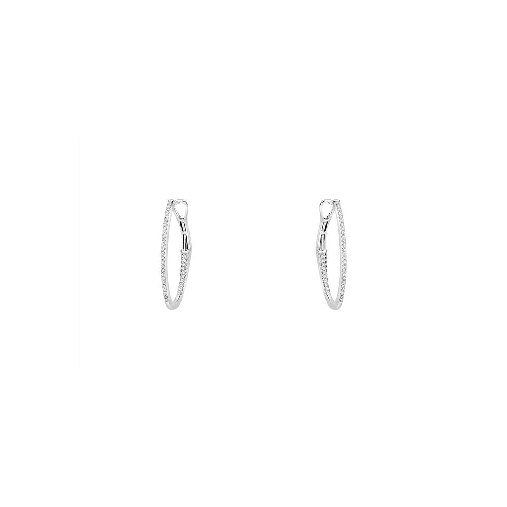 14 Karat White Gold Inside/Out Oval shape hoops with white diamonds