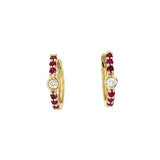 14 Karat Yellow Gold Huggy Earrings with Rubies and diamond