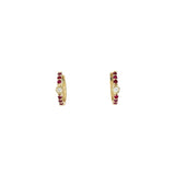 14 Karat Yellow Gold Huggy Earrings with Rubies and diamond