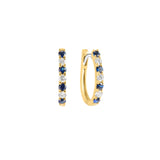 14 Karat Yellow Gold Huggy Earrings with Blue Sapphires and Diamonds