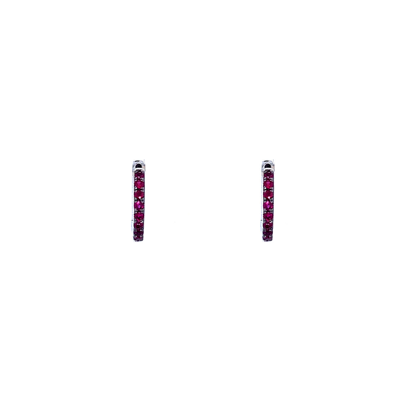 14 Karat White Gold Ruby huggy hoop earrings